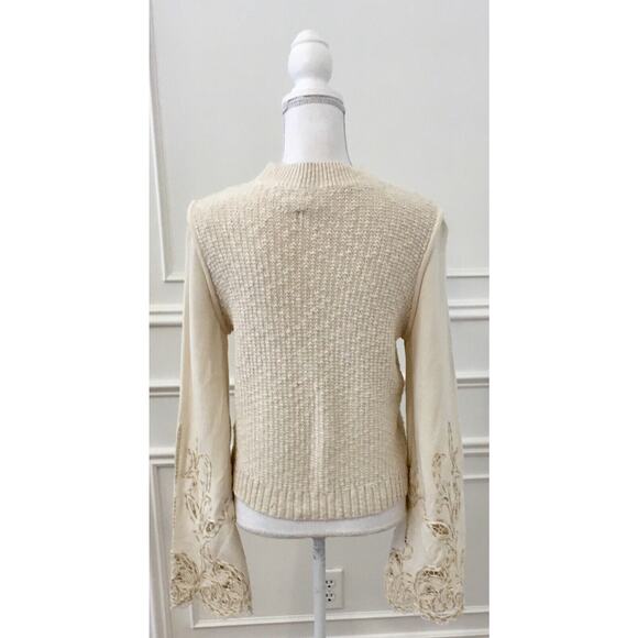 Anthropologie Textured Eyelet Twofer Sweater Vest Top Embroidered Beige Sz M - Picture 8 of 16